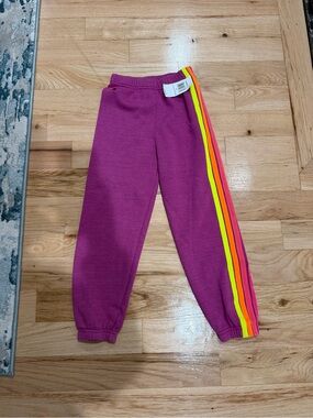 Aviator Nation Girls Purple Joggers with Neon Stripe Accents